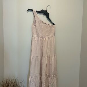 Zesica One-Shoulder Tiered Maxi Dress in Taupe Small